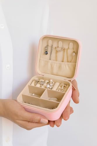 Image of INOVERA (LABEL) Stylish Jewellery Organiser Box for Womens & Girls - Small Portable Travel Case for Storing Rings, Earrings, Necklace with Zipper (Rose Gold)