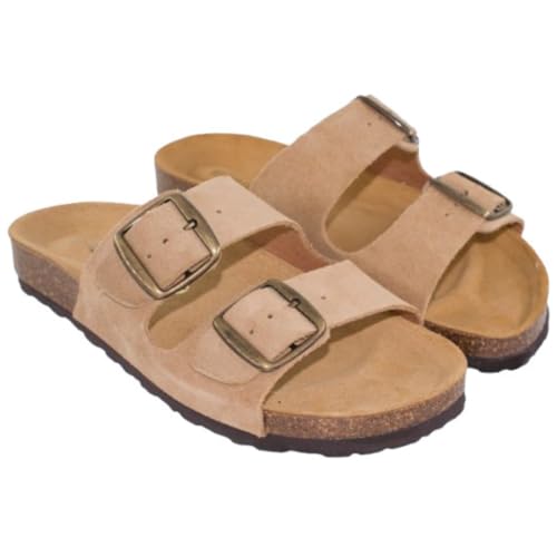 Nakloe - Sandalias dos hebillas mujer - Sandalias bio mujer - De piel, hechas en España (Arena, Sistema tallas calzado EU, Adulto, Mujer, Números, mediano, 36)