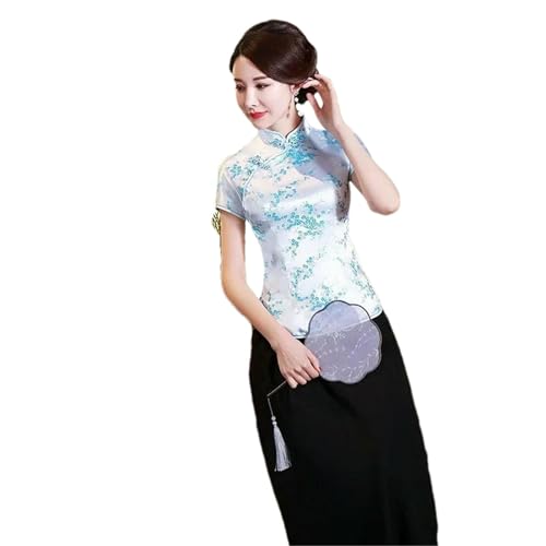 Haut Cheongsam en brocart haut de gamme avec broderie florale élégante
