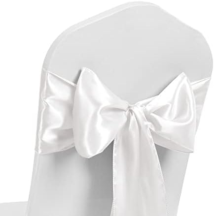 Pack of 10 Satin Chair Sash WIDER FULLER BOWS Chair Sashes Bow Back Tie Ribbon Wedding Banquet Decoration (Platinum)