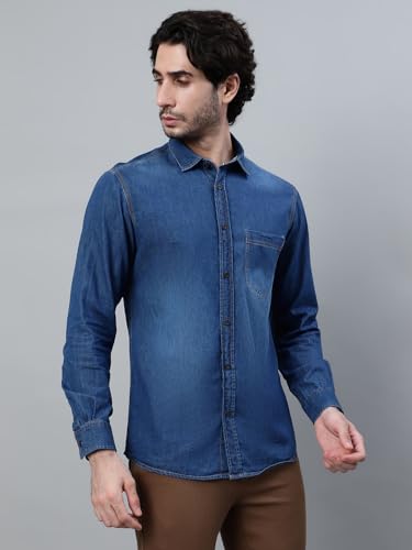 Image of Cantabil Denim Shirt Collar Full Sleeve Regular Fit Casual Shirt for Men with Pocket | Cotton Casual Shirt for Men | Casual Wear Shirts for Men (P MSHC00769A)