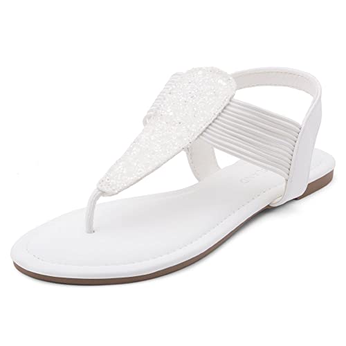 Image of Shoe Land Women's Flat Sandals - Fashion Thong & Gladiator Style with Elastic Strappy String Ankle Strap, Dressy Casual Comfortable Daily Wear, Trendy 2025