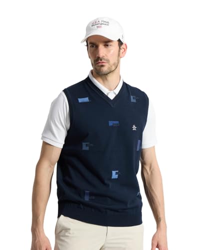 飛びロゴインターシャVネックニットベスト MG6SVE32M_NV00_LL