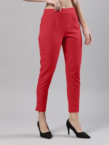 Image of Femmora Comfortable Fit Solid Straight Pant, Breathable Cotton Fabric with Side Zip Button Closure, for Women, Pack of 1