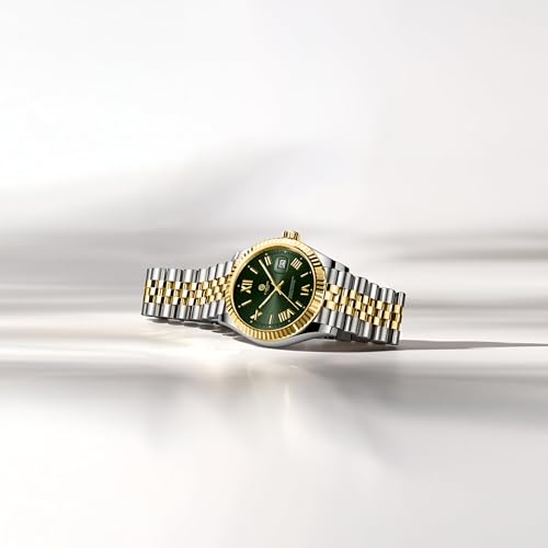 Image of Carlton London Harper Women Analog Watch, Round Dial, Stainless Steel Strap, Quartz Movement, Green Dial, Silver Strap, 30M Water Resistant | CLRLW-006