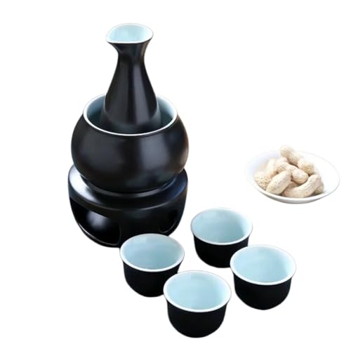 日本風の高級酒器セット、外見はシンプルで、陶器製の温酒器は使いやすく、多目的に使えるYGEVUHT (アトマイクブラック,a)（Amazon）