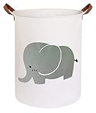 CLOCOR Large Storage Basket,Canvas Fabric Waterproof Storage Bin Collapsible Laundry Hamper for Home,Kids,Toy Organizer (Grey Elephant)