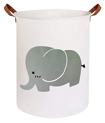 CLOCOR Large Storage Basket,Canvas Fabric Waterproof Storage Bin Collapsible Laundry Hamper for Home,Kids,Toy Organizer (Grey Elephant)