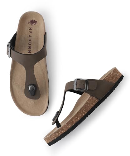 Image of HF JOURNEY Women's Cork Footbed Thong Sandal,Slip On Entry,(Size 36-41) PU, Casual Lounging Slipper, EVA Sole, Flat Heel, Anna Carina 2.0