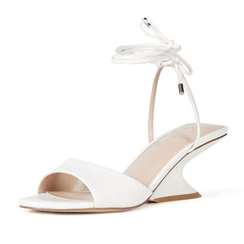 The Drop Women's Phoenix Lace Up Sculpted Heeled Sandal, White, 5