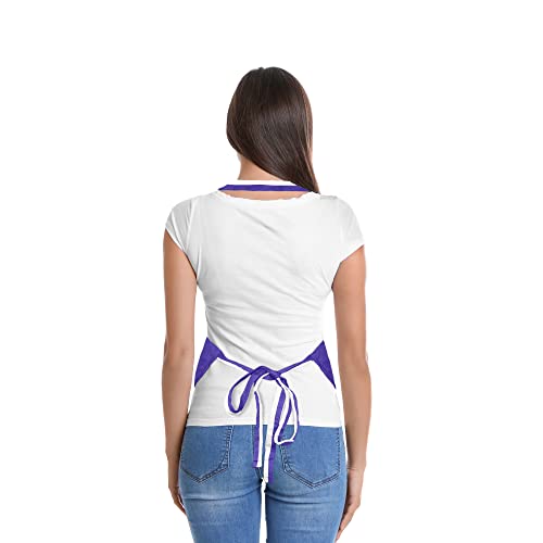 Dalix Apron Commercial Restaurant Home Bib Spun Poly Cotton Kitchen Aprons (3 Pockets) In Pinstriped Purple/White #TOP2