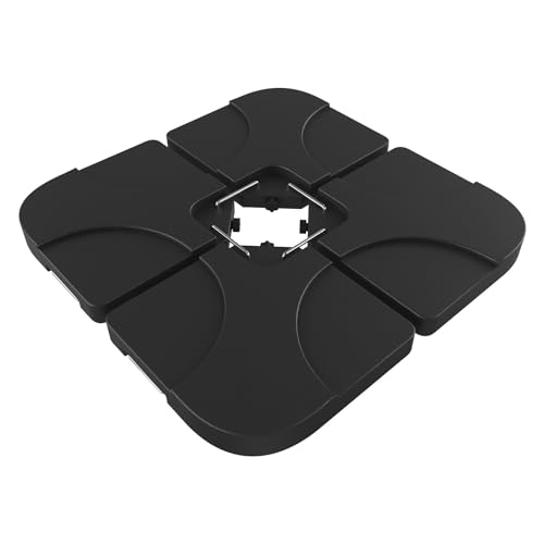 Set 4 Supporto Pesi Base Ombrellone Parasole Da Giardino In Plastica HDPE Riempibili Con Acqua E Sabbia 60 Litri / 100 Kg Adatti Per Ombrelloni Base A Croce 50 x 50 x 7.5 cm Nero