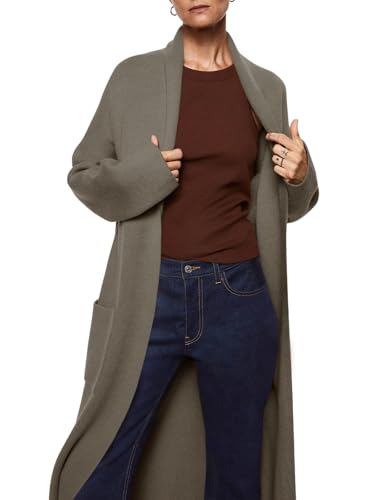 Image of Womens Long Sleeve Maxi Cardigan Open Front Oversized Knitted Sweater Coat Casual Lapel Warm Overcoat with Pockets