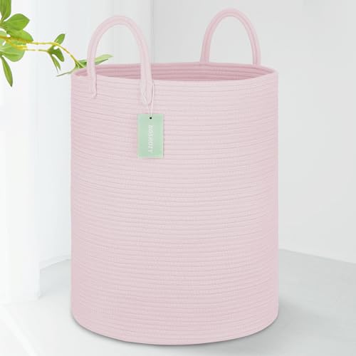 Image of Large Cotton Rope Laundry Hamper for Girls Kids 65L, Light Pink
