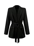 Blazer de manga larga con cuello de muesca para mujer, color liso, con lazo en la cintura, para la oficina, para ir al trabajo, 8 (Reino Unido), L