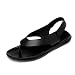 Produktbild HILOTU - Herren-Sandalen Pu-leder Strand Hausschuhe Casual Klettverschluss Rutschfeste Sohle Sandalen Mode Flache Schuhe (Color : Schwarz, Größe : 44 EU)