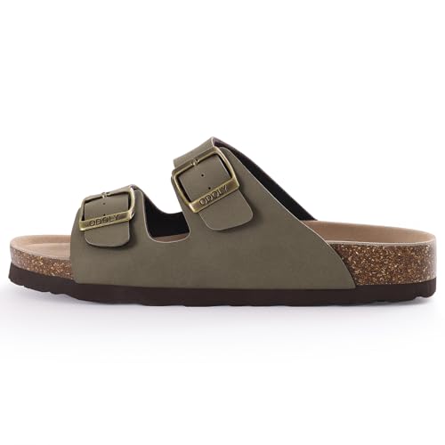 Image of ODOLY Unisex Comfortable Cork Footbed Slide Sandals with Arch Support | Adjustable Buckle, Lightweight Summer Sandals for Travel and Everyday Wear