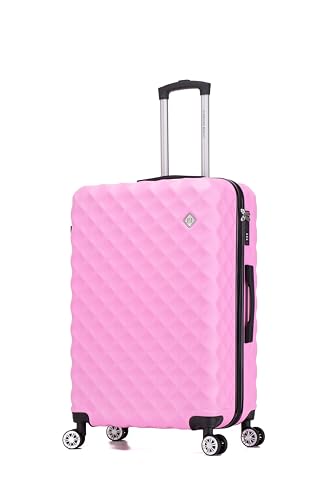 Preston Morgan Large Suitcase on 4 Dual Spinner Wheels Super Lightweight ABS Hard Shell Hold Check in with Built-in TSA Lock (Pink, 109 Liter)