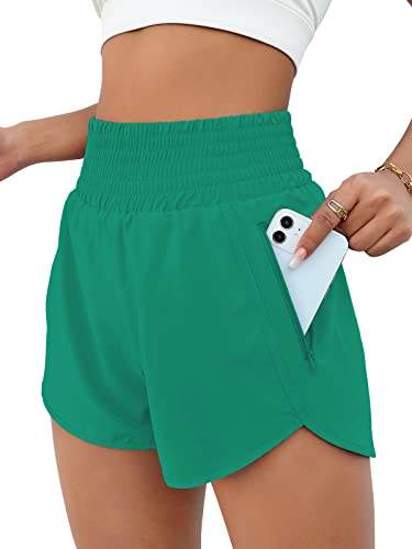BMJL Women's Athletic Shorts High Waisted Running Short Pocket 2.5' Sporty Shorts Gym Elastic Workout Shorts(M,Green09)