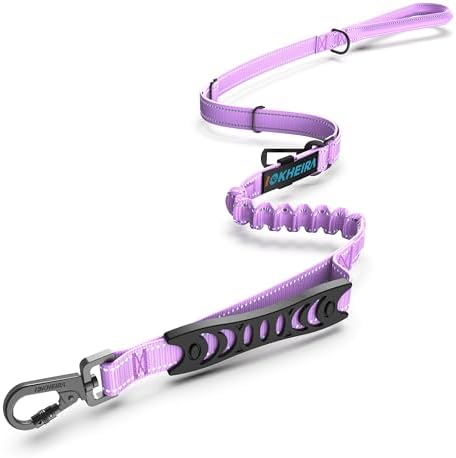 IOKHEIRA Bungee Dog Leads, Anti Pull Dog Leads with Car Seat Belt Buckle, Reflective Thread Dog Leads with Traffic Control Handle, Adjustable Dog Leash for Small Medium Large Dogs
