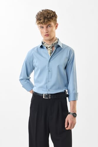 Image of SNITCH Men Formal Shirt | Slim Fit Full Sleeve Classic Collar Solid Pattern | Premium Cotton Blend & Breathable Fabric for Office