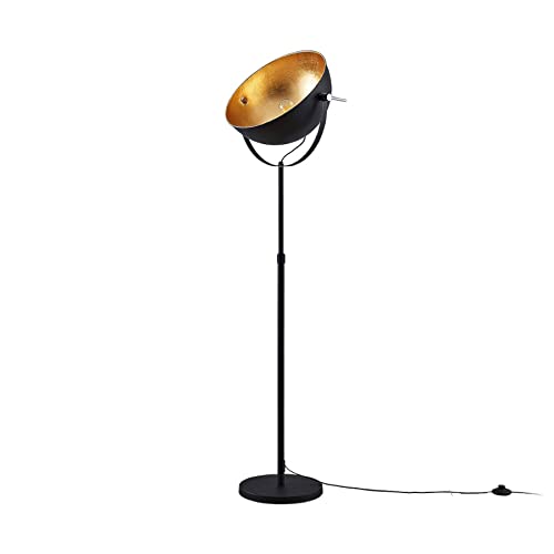 Preisvergleich Produktbild Lindby Stehlampe Schwarz Gold, Stehleuchte Metall mit Fußschalter, Standleuchte Lampenkopf schwenkbar, 1x E27 Fassung max. 60W, ohne Leuchtmittel
