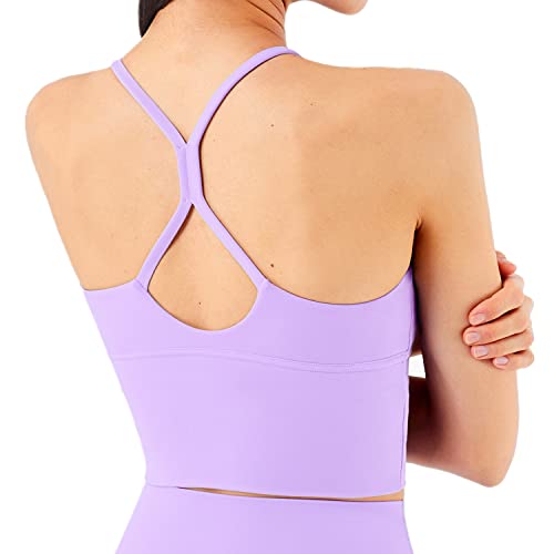 Lemedy Women Sports Bras Strappy Longline Fitness Padded Workout Yoga Running Crop Tank Tops (Light-Purple, Small) #TOP30