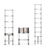 Escala telescópica de Acero Inoxidable, Escalera telescópica Extensible, Escalera telescópica Extensible, Escalera Plegable Loft Ladder,certificada EN131, Resistencia a 150 kg, 2,6 m