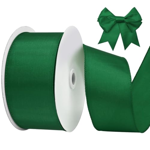 BVIEAKD Forest Green Wired Satin Ribbon 2-1/2 Inch Continuous 25 Yards Wired Ribbon for Gift Wrapping Crafts Home Decor Christmas Tree Bow Wedding Party