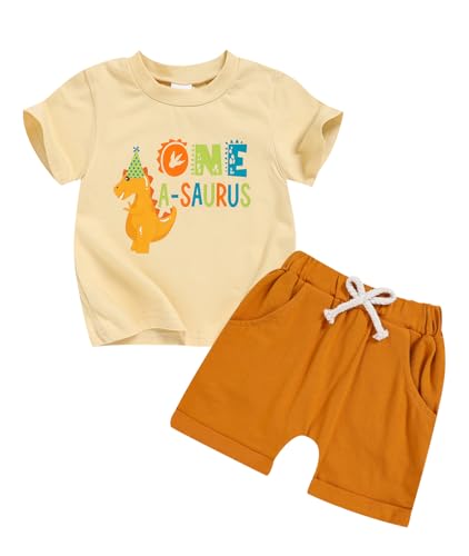 Viworld 1st Birthday Outfit Boy One Year Old Short Sleeve T-Shirt & Shorts Cotton Summer Clothing Set (Dinosaur-one a saurus 12-18 Months)