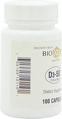 Bio-Tech Pharmacal D3-50 50,000 Iu, 100 Capsules – All-Natural Supplement – Supports Bone, Cardiovascular, Neuromuscular, & Immune Health – No Dairy, Fish, Gluten, Peanut, Shellfish, & Soy #TOP2