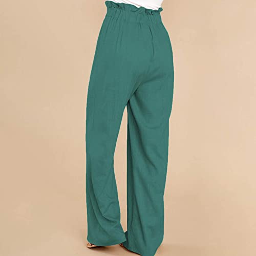 Cocoarm Women Wide Leg Casual Pants Elegant Long Lounge Palazzo with Belt Straight Loose(L-Green)3