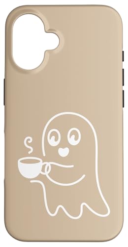 Aesthetic One Line Art Ghost and Coffee - �x�[�W�� �X�}�z�P�[�X iPhone 16 �p