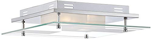Possini Euro Design Reese Modern Close To Ceiling Light Flush Mount Fixture 13 1/2" Wide Led Chrome Silver Clear Flat Glass Shade For Bedroom Hallway Living Room Dining Room Bathroom Kitchen #TOP28