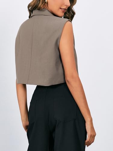 MakeMeChic Women's Old Money Crop Suit Vest Sleeveless Tops Lapel Button Front Waistcoat Vests2