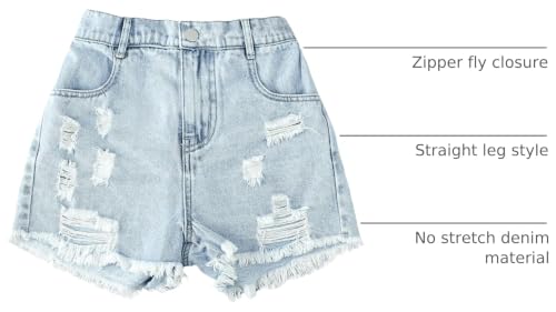 Image of Floerns Girl's Ripped Raw Hem Elastic Waist Straight Leg Denim Shorts with Pockets