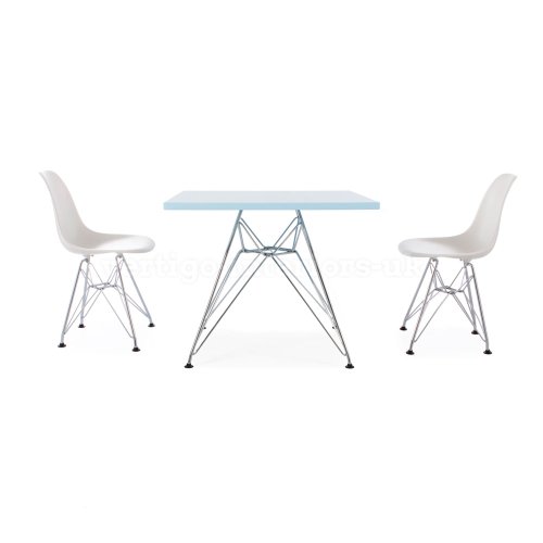 Eames Style Kids Square Blue Table & 2 Kids White DSR Chairs