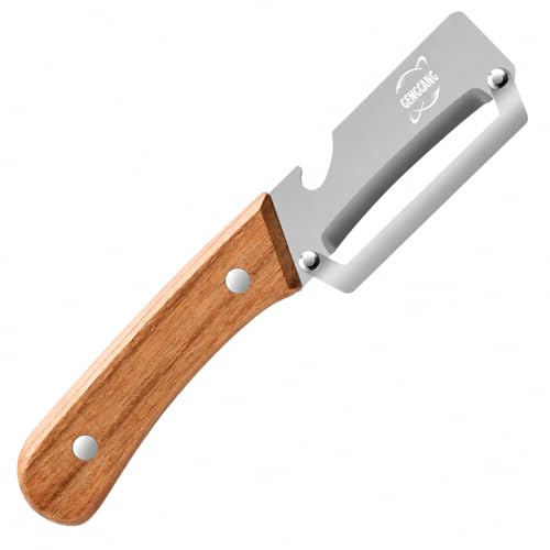 GENGCANG MultiFunctional Vegetable Peeler, Non-Slip Wooden Handle with Sharp Stainless Steel Blade, Built-in Bottle Opener - Perfect Kitchen Peeler For Veggie, Fruit, Potato, Carrot, Apple