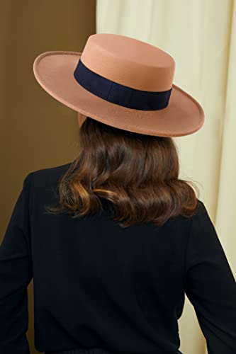 Image of BABEYOND Wide Brim Fedora Flat Top Hat Wool Felt Boater Pork Pie Hat for Men Women