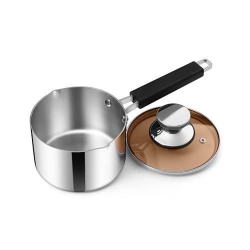 Comparison: Best Steel Tea Pan Price 5 E-far 1 Quart Sauce Pan with Lid, Stainless Steel Tri-Ply All Clad Small Cooking Pot with Pour Spout, Multipurpose Induction Saucepan & Stay-Cool Handle, Compatible with All Cooktops, Dishwasher Safe