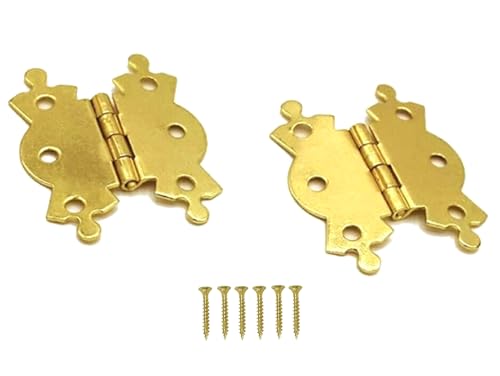 Image of Fancy Brass Butterfly Hinges 51mm Antique Butterfly Design Electro Brass Fancy Cabinet Door Hinge with Matching Screw Decorative Hinges Door Furniture Pack of 2.