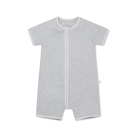 MORI Baby Boys and Girls Zip Summer Sleepsuit in Grey - Organic Cotton Short Sleeve Pyjama Cover