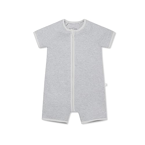 MORI Baby Boys and Girls Zip Summer Sleepsuit in Grey - Organic Cotton Short Sleeve Pyjama - Comfortable Toddler Nightwear - 3-6 Months