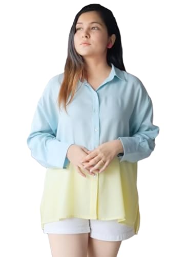 Image of Maaesa Women Handmade Ombre Tie & Dye Rayon Shirt | Relaxed Fit | Lightweight & Breathable | Long Sleeve Button-Down | Classic Collar | Casual & Office Wear