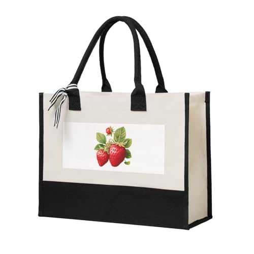 ZTPOWQA Bolsa de lona con estampado de fresas para mujer, gran capacidad, para playa, viajes, oficina, compras