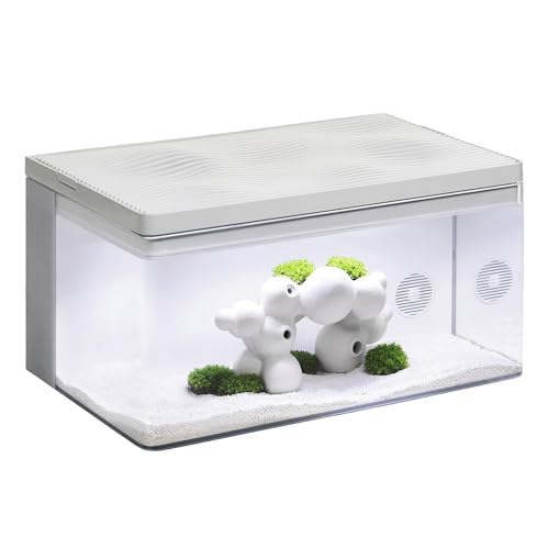 Clairnara Harmony 8 Gallon All-in-One Aquarium Kit, Award-Winning Fish Tank with Lid, Integrated Filtration, LED Light, Low-Iron Glass, White Tank with White Top