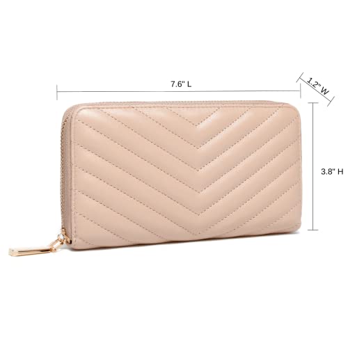 Daisy Rose Women’s Zip-Around Wallet & Phone Clutch With Rfid Blocking, Pu Vegan Leather - Beige #TOP1
