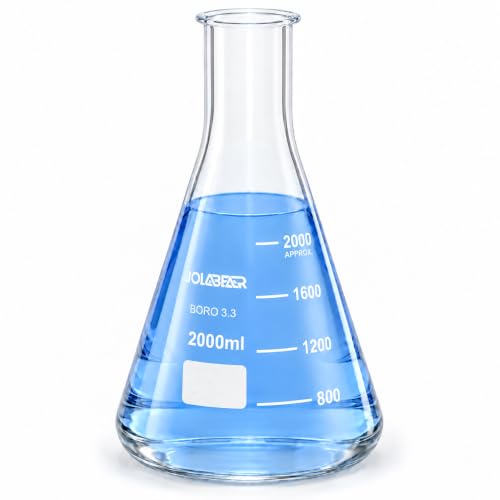 JOLABEAR 2000 mL Erlenmeyer Flask, 3.3 Borosilicate Glass, Narrow Mouth