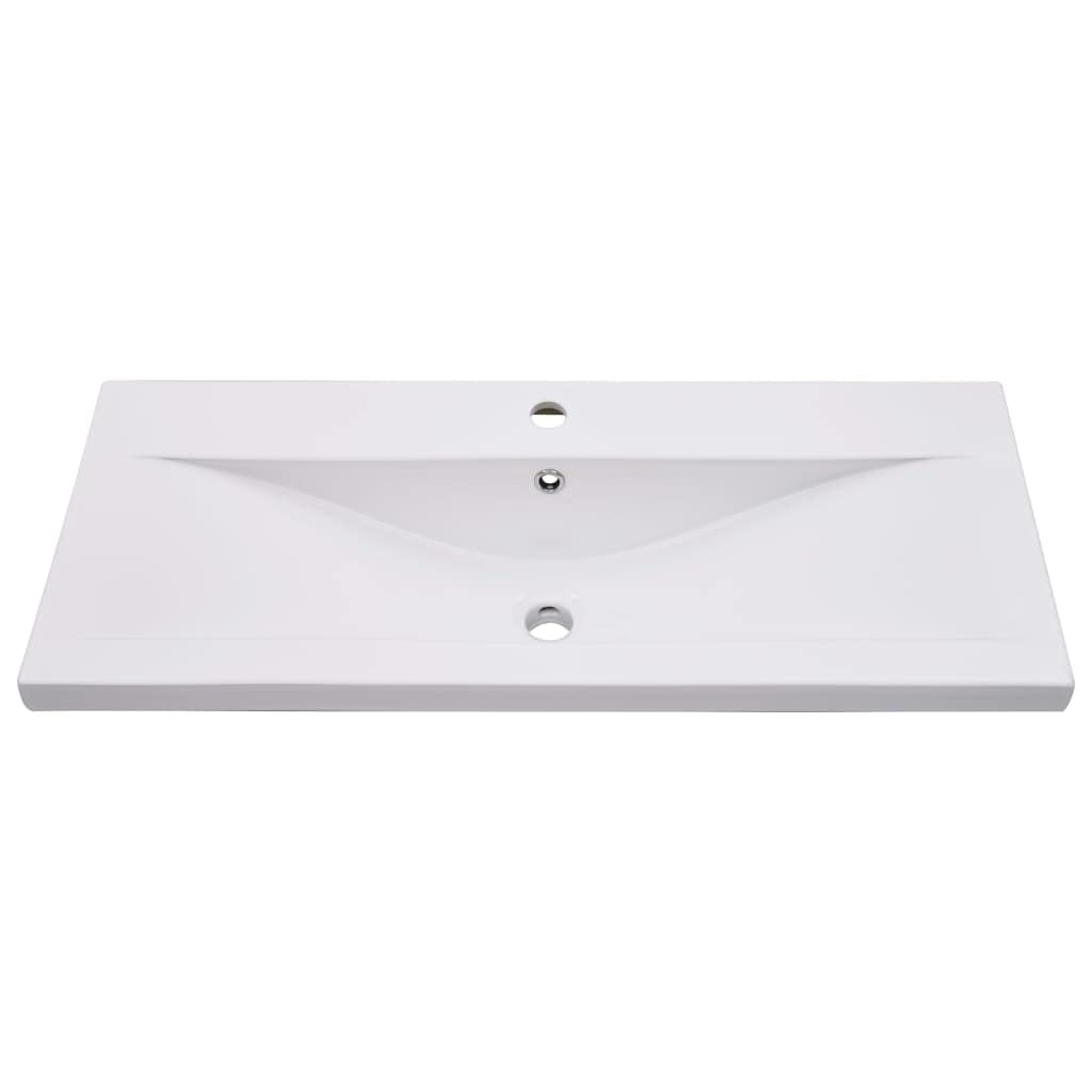 vidaXL Lavabo Encastrado Cerámica Decoración Baño Casa Interior Hogar Accesorios Fontanería Diseño Moderno Elegante Funcional Blanco 91x39.5x18.5cm
