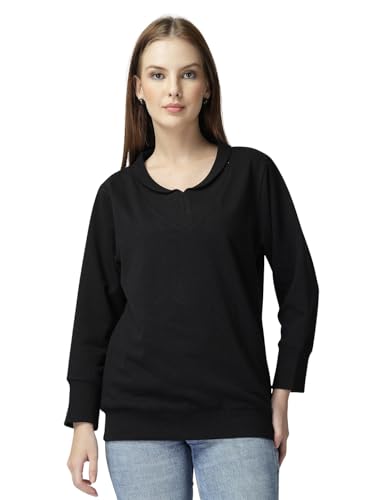 Image of Women's Boyfriend /Loose Fit Full Sleeve Drop Shoulder Loopknit V-Neck Neck Sweatshirt Oversized Cotton Winter T-Shirt for Women Korean Style Casual | Trendy Baggy Fit for Girls
